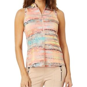 Jamie Sadock Kaleidoscope Multicolor Striped Sort Sleeve Athletic Tank Top